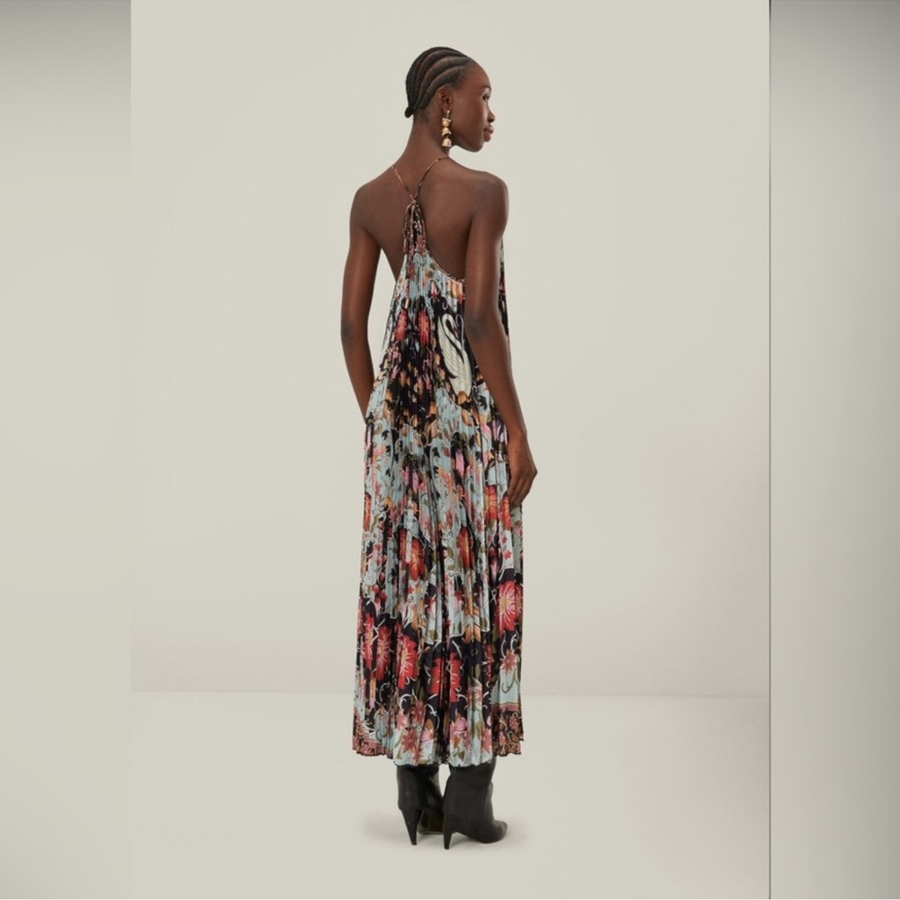 Farm Rio Blue Flowing Beauty Pleated Sleeveless Midi Dress - Picture 3 of 9